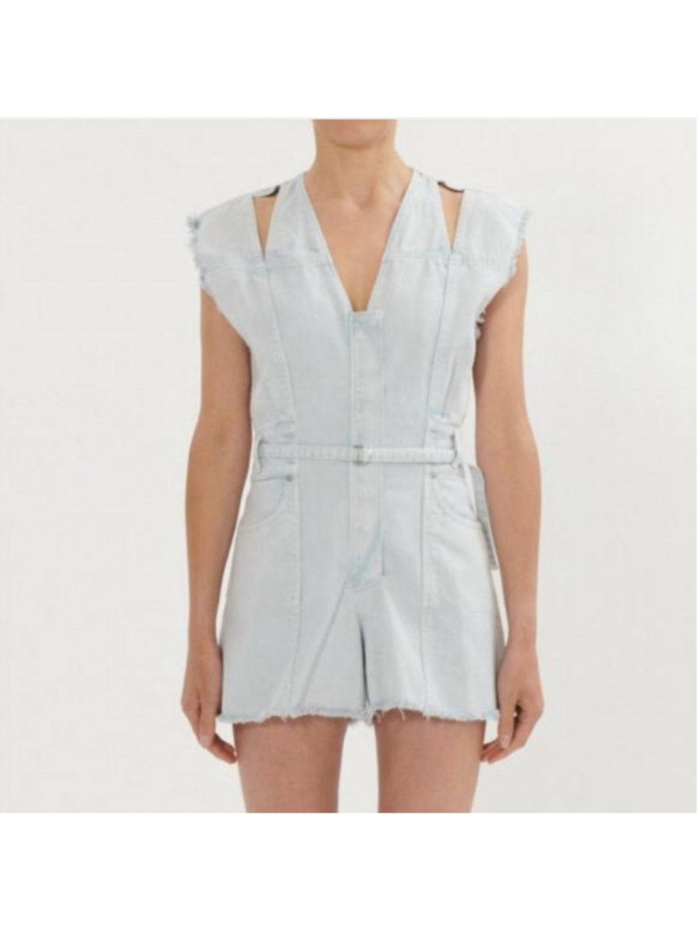 IRO NWT Cassia‎ White Denim Playsuit Romper Cut Out Belted Size 34 2